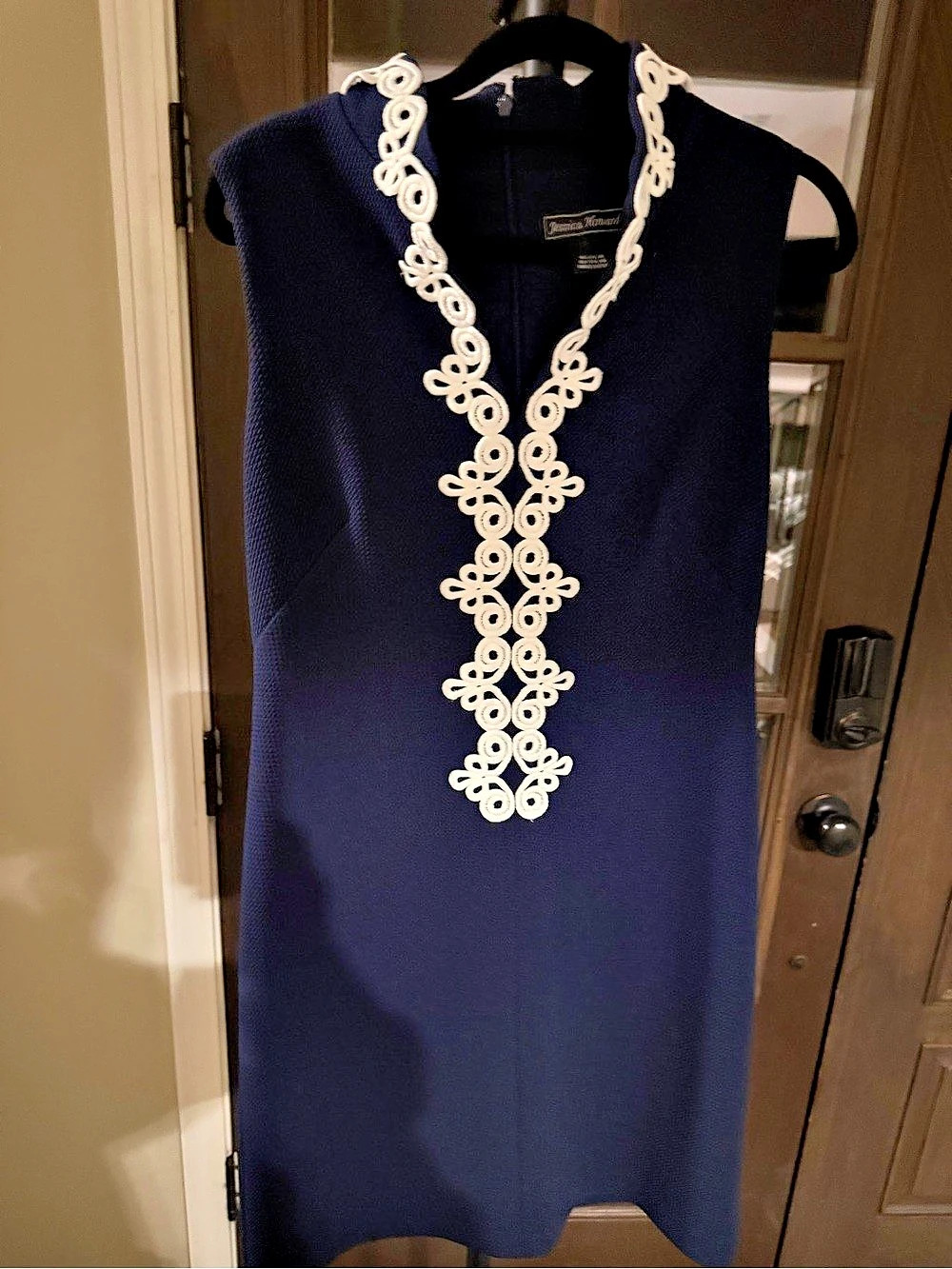 Jessica Howard Sleeveless Shift Dress Sleeveless Mini Dress in Blue & White Size